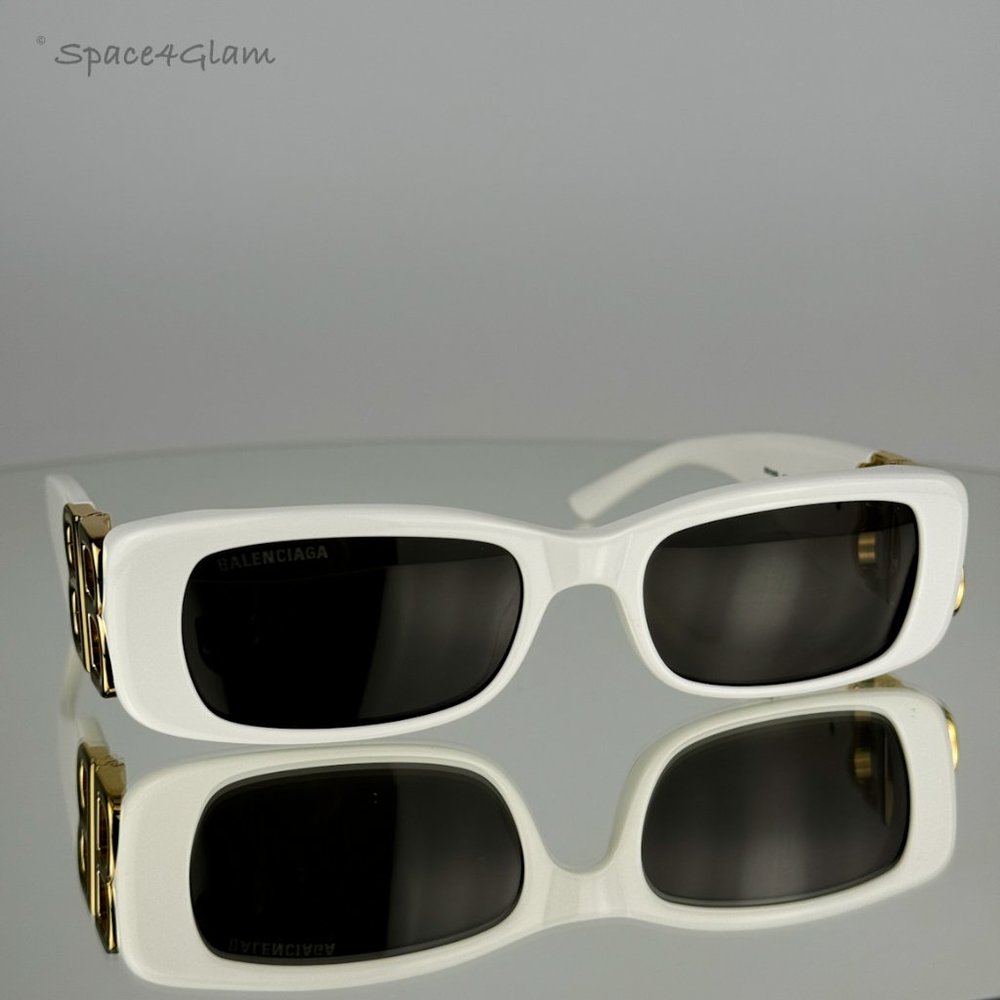NEW Balenciaga BB0096S 011 White Gold Logo Grey Rectangle Unisex Sunglasses - Picture 6 of 14